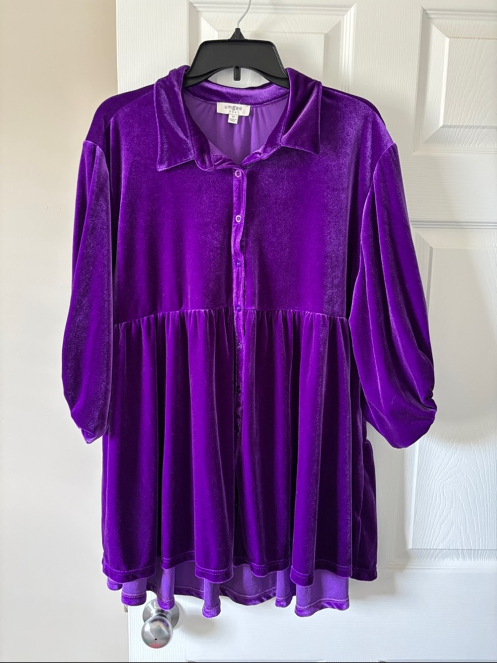 Umgee Deep Purple Satin-Look Top with Velvet Trim